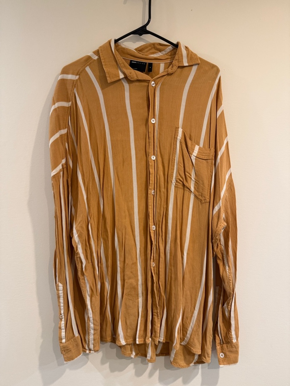 ASOS Men's Mustard and White Vertical Stripe Button-Down Shirt